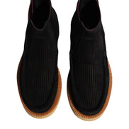 Black Calf Suede Slip On Ankle Boots Shoes