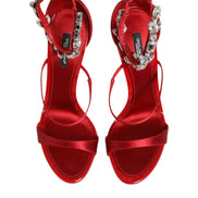 Red Satin Crystals Keira Sandals Heels Shoes