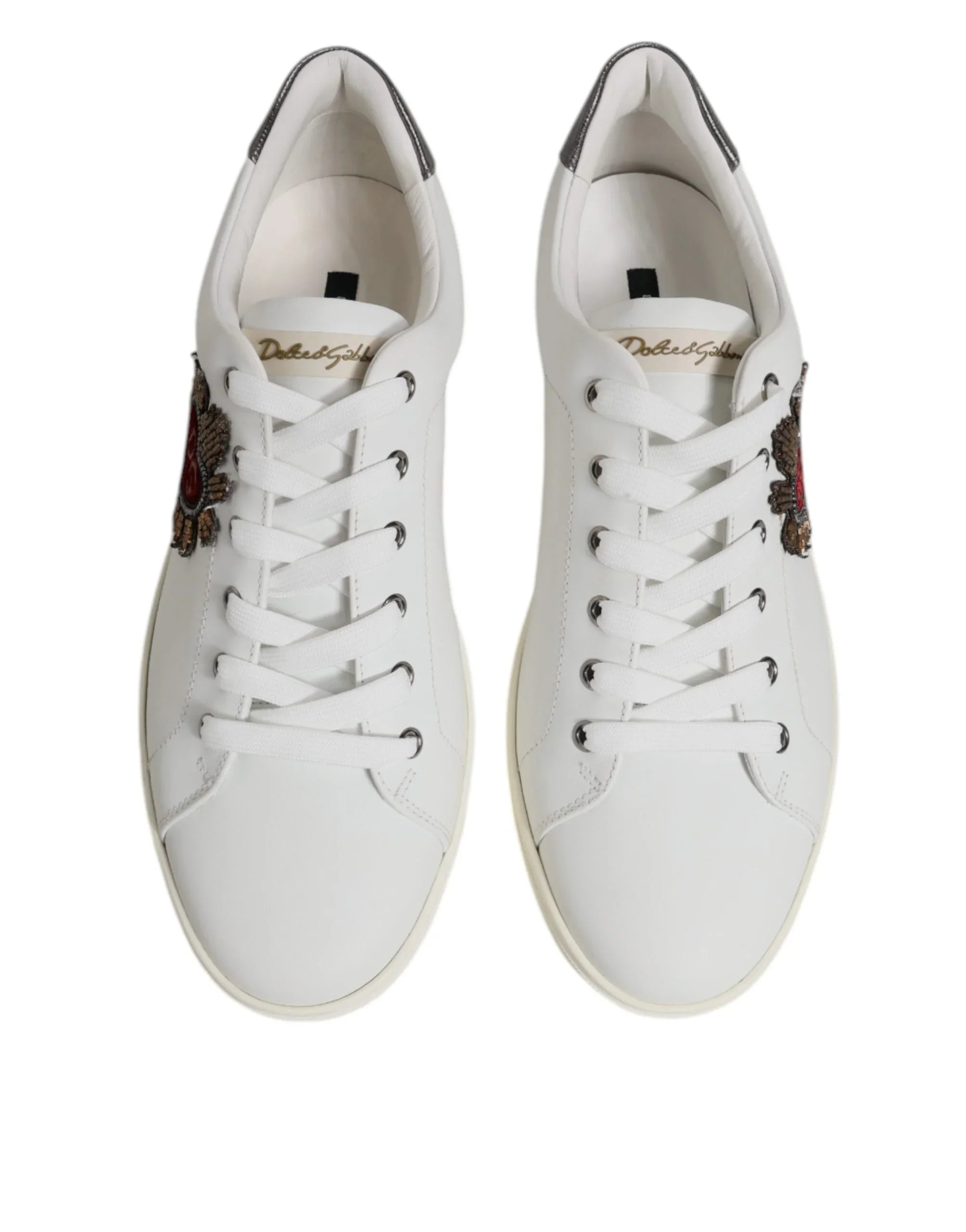 White Sacred Heart Men Low Top Sneakers Shoes by DOLCE&GABBANA
