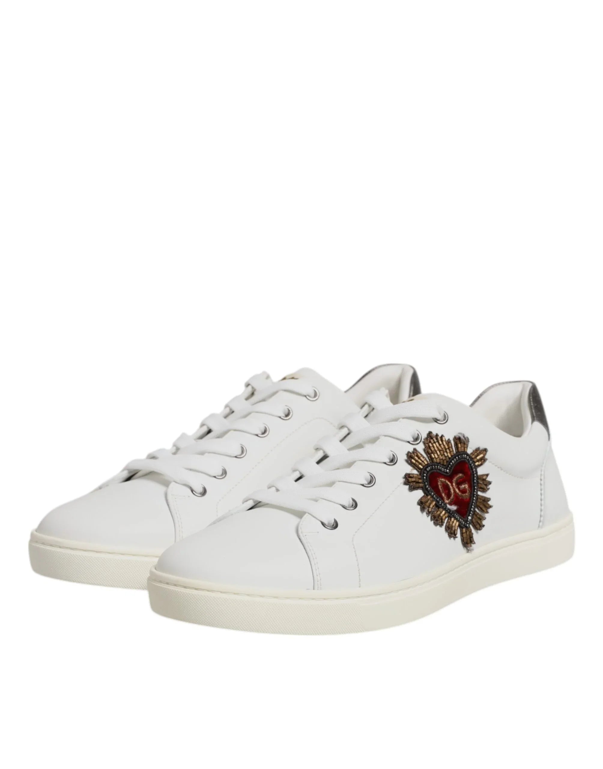 White Sacred Heart Men Low Top Sneakers Shoes by DOLCE&GABBANA