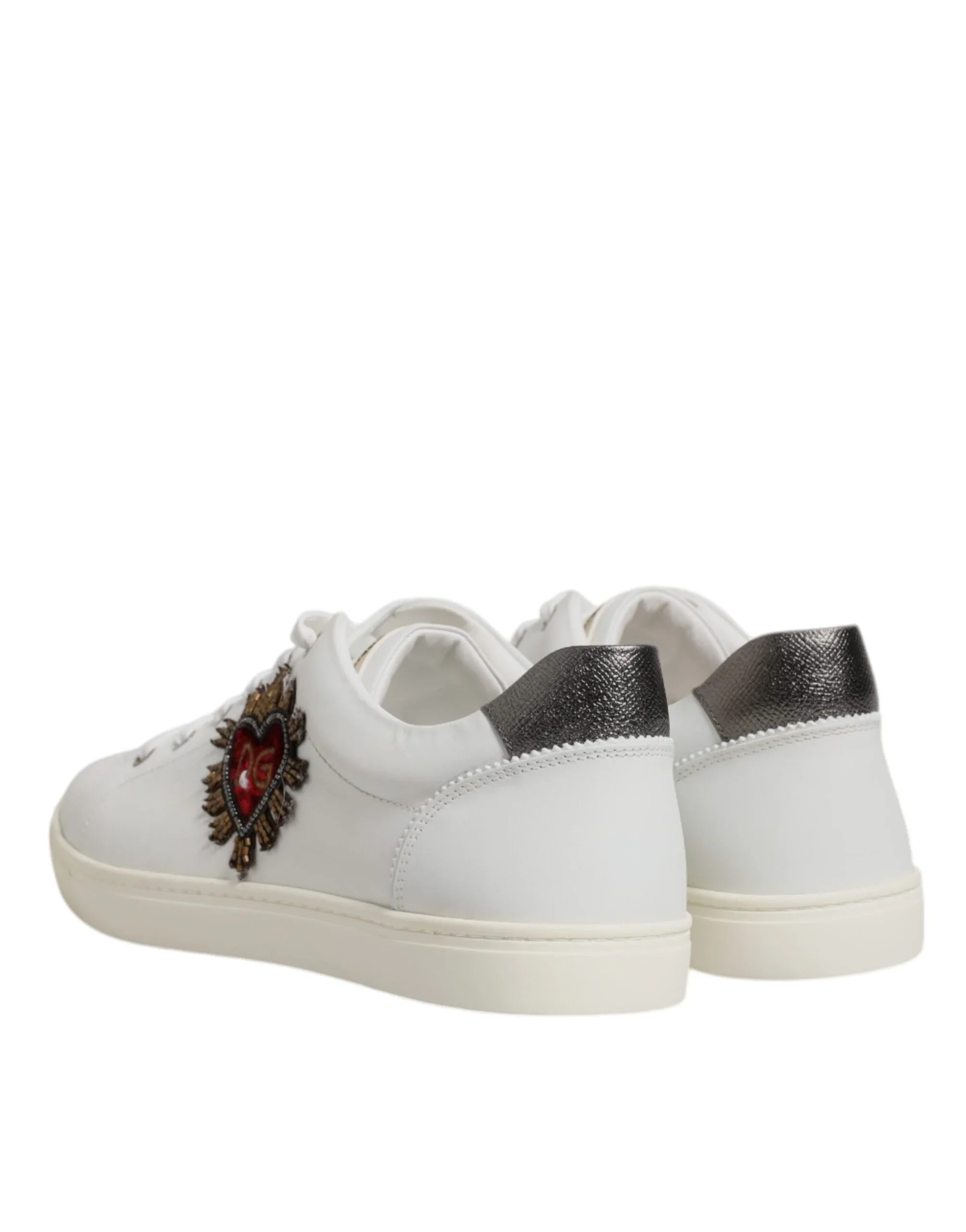 White Sacred Heart Men Low Top Sneakers Shoes by DOLCE&GABBANA