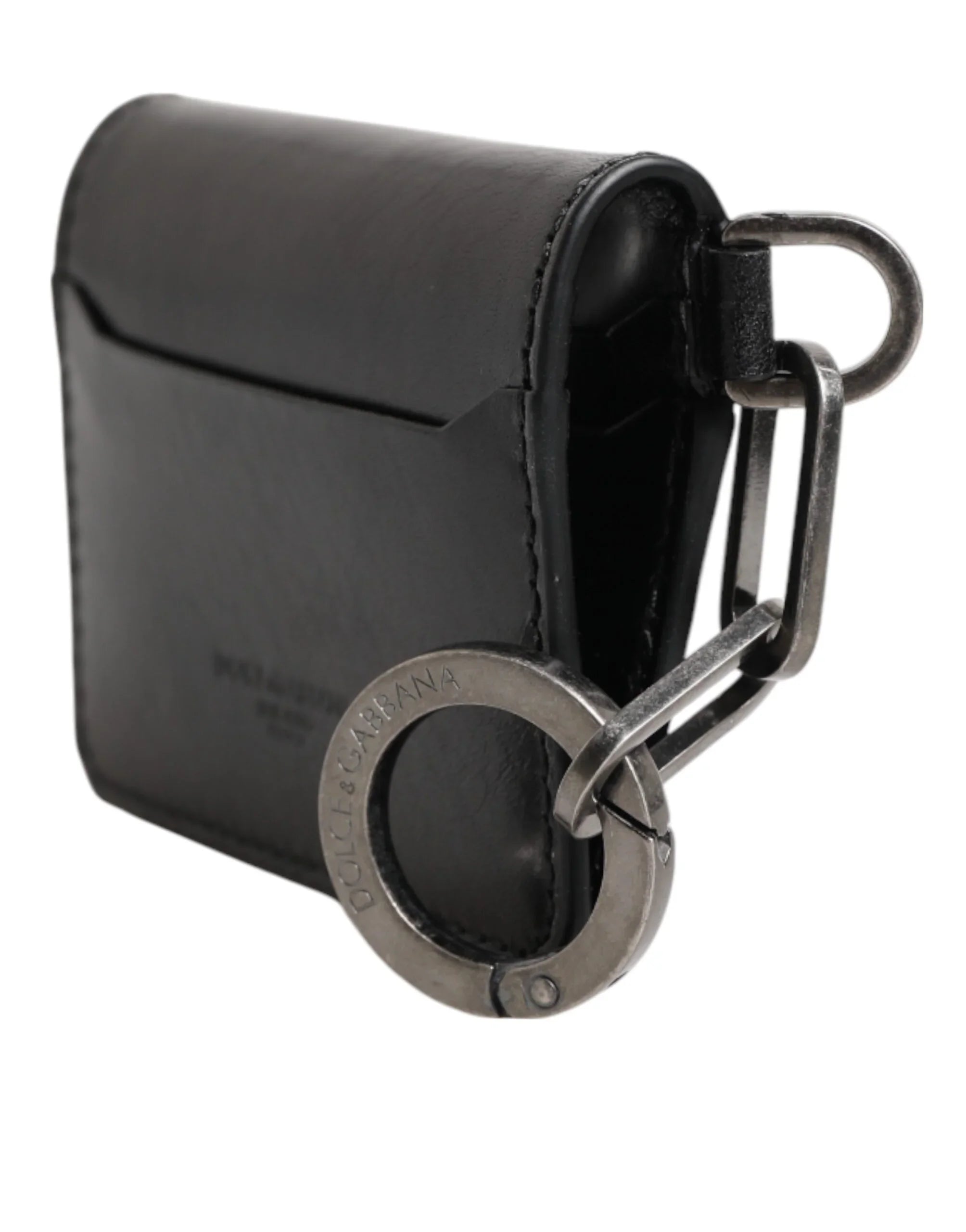 Wallet Black Leather Logo Embossed Key Chain Card Holder Wallet
