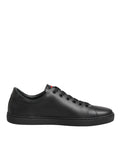 Black Leather Crystal Heart Low Top Sneakers  Shoes
