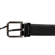 Black Leather Studded Silver-Tone Buckle Belt