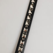 Black Leather Studded Silver-Tone Buckle Belt