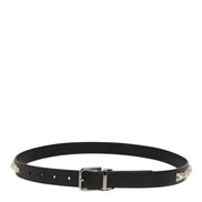 Black Leather Studded Silver-Tone Buckle Belt