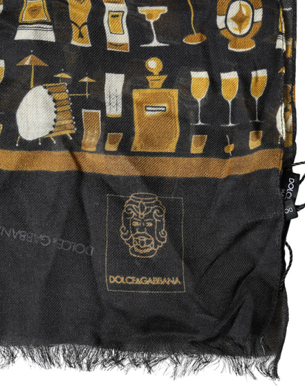 Black Jazz Club Print Neck Wrap Shawl Scarf